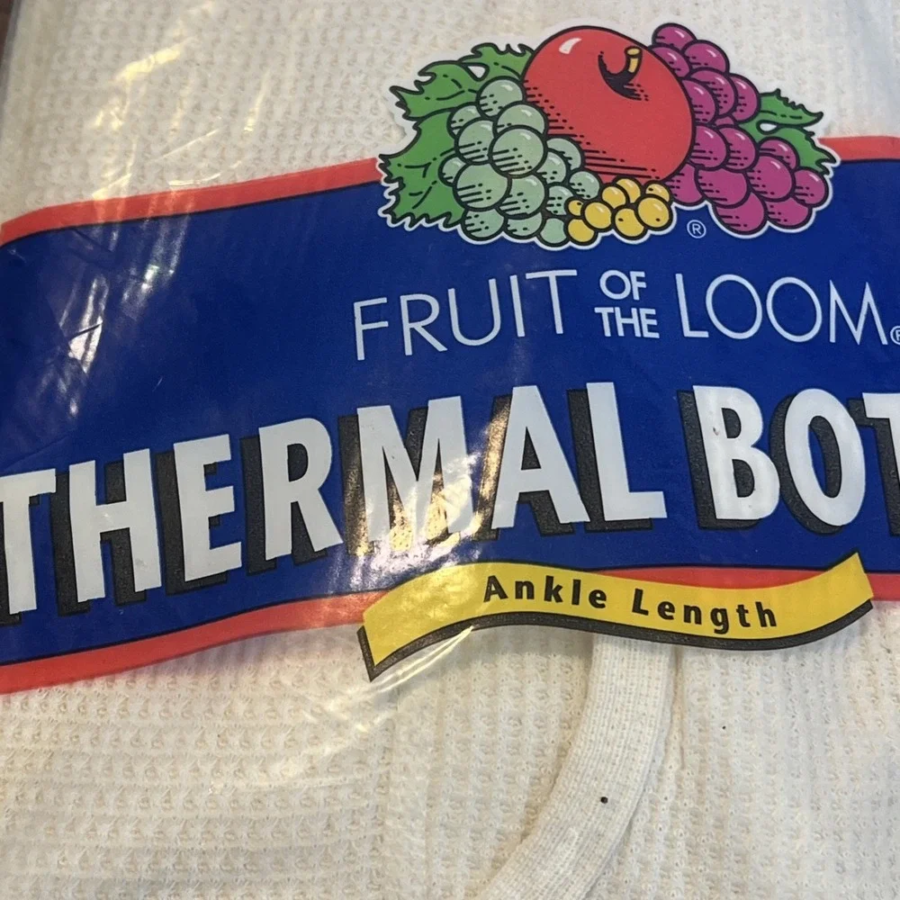 Vtg Fruit Of The Loom Thermal Top & Bottom Set XL White Mens Long Sleeve Ankle